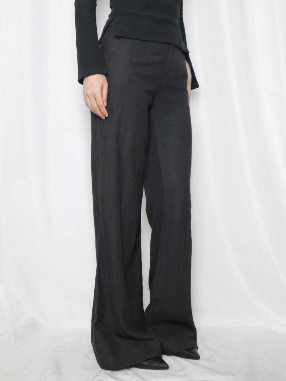 Ralph Lauren Collection Purple Label wool charcoal gray wide leg trousers